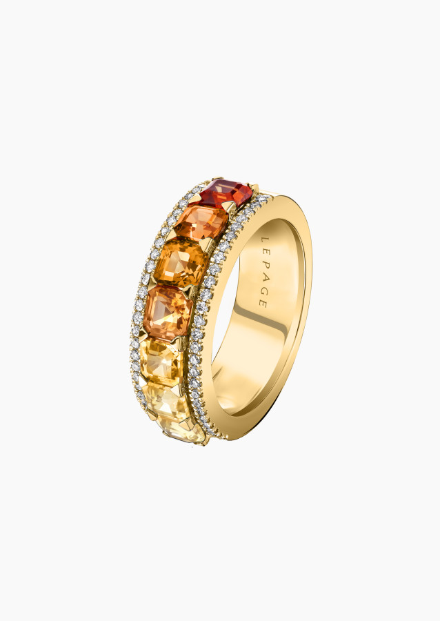 
                                                                                    Bague saphirs orange diamants or jaune | Maison Lepage
                                                                            