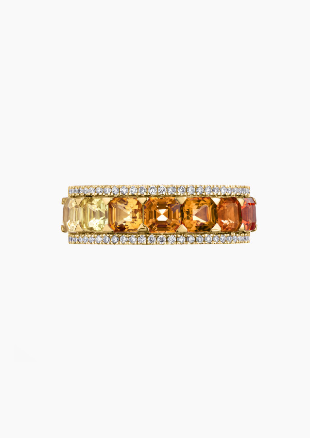 Orange sapphire diamond ring, yellow gold | Maison Lepage