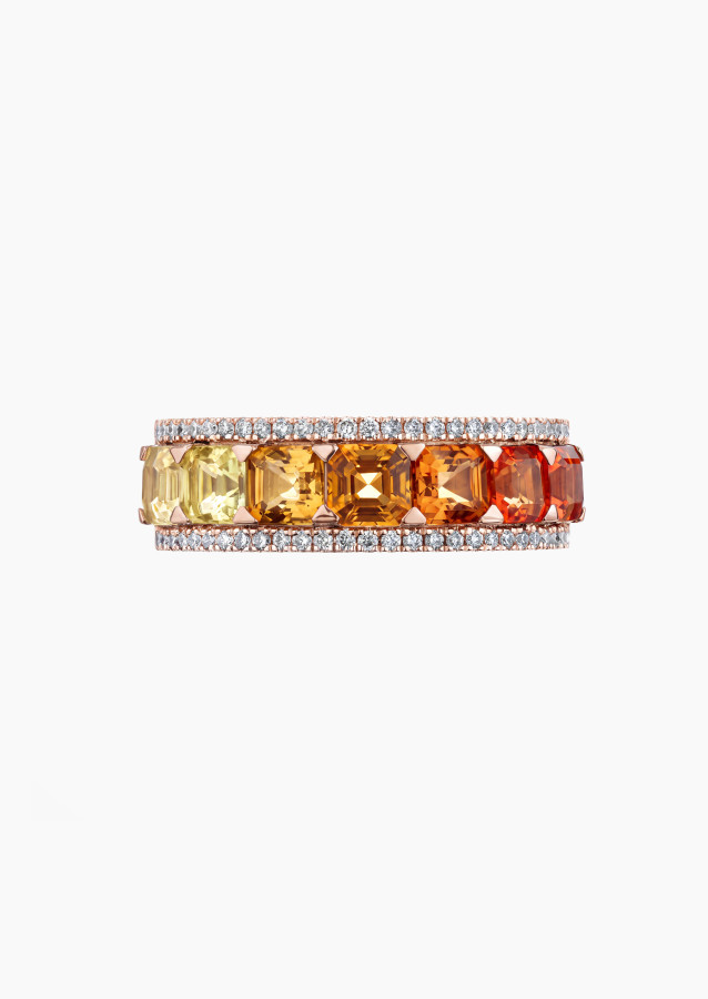 Bague saphirs orange en dégradé or rose | Maison Lepage