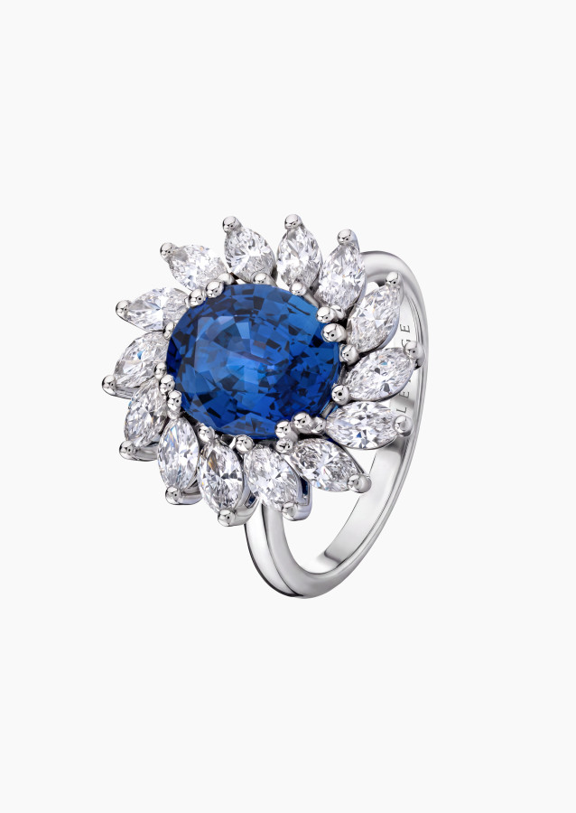 
                                                                                    Oval blue sapphire marquise ring, white gold | Maison Lepage
                                                                            