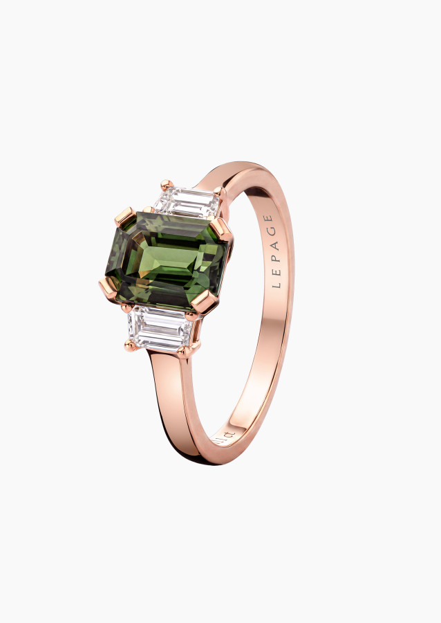 
                                                                                    Octagonal green sapphire ring, rose gold | Maison Lepage
                                                                            