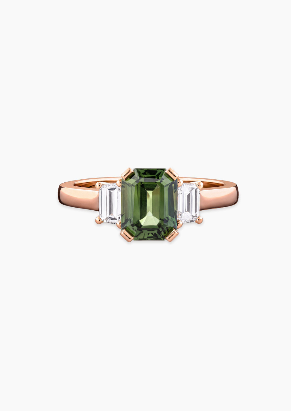 Bague saphir vert octogonal or rose | Maison Lepage