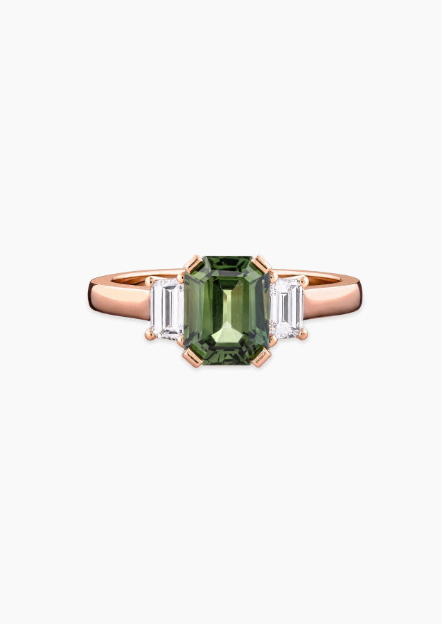 Octagonal green sapphire ring, rose gold | Maison Lepage