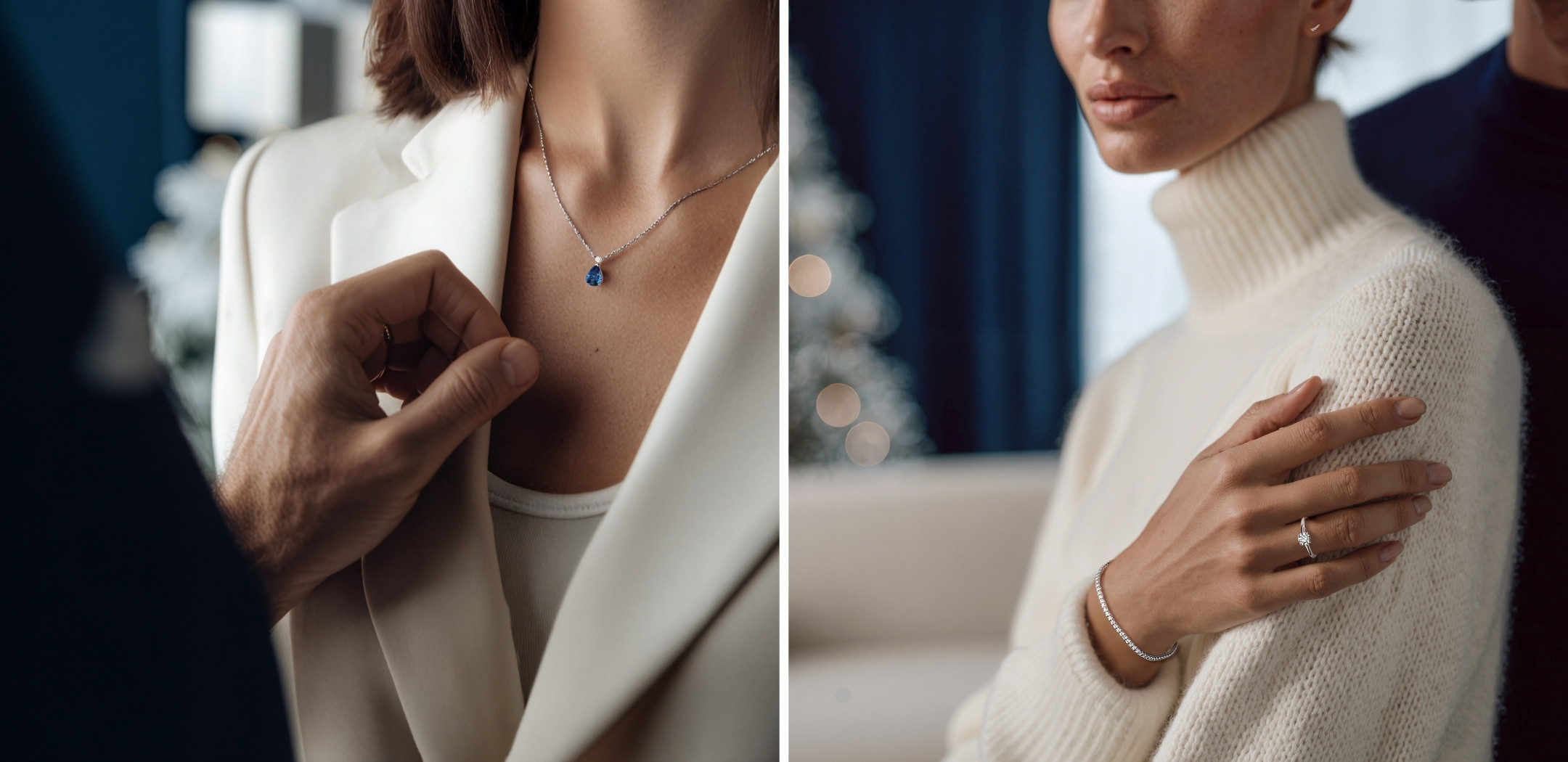 cadeaux de noel et collier jacques or blanc saphir et diamant