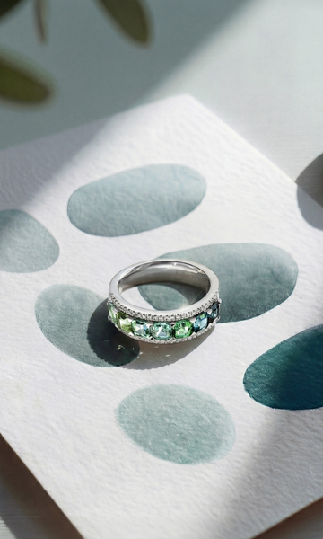 bague Lagon or blanc tourmalines et diamants