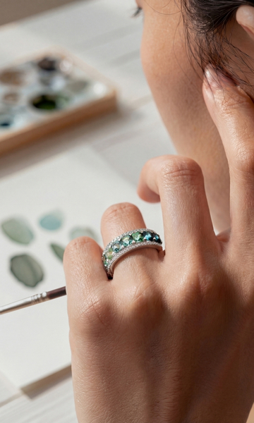 bague Lagon or blanc tourmalines et diamants