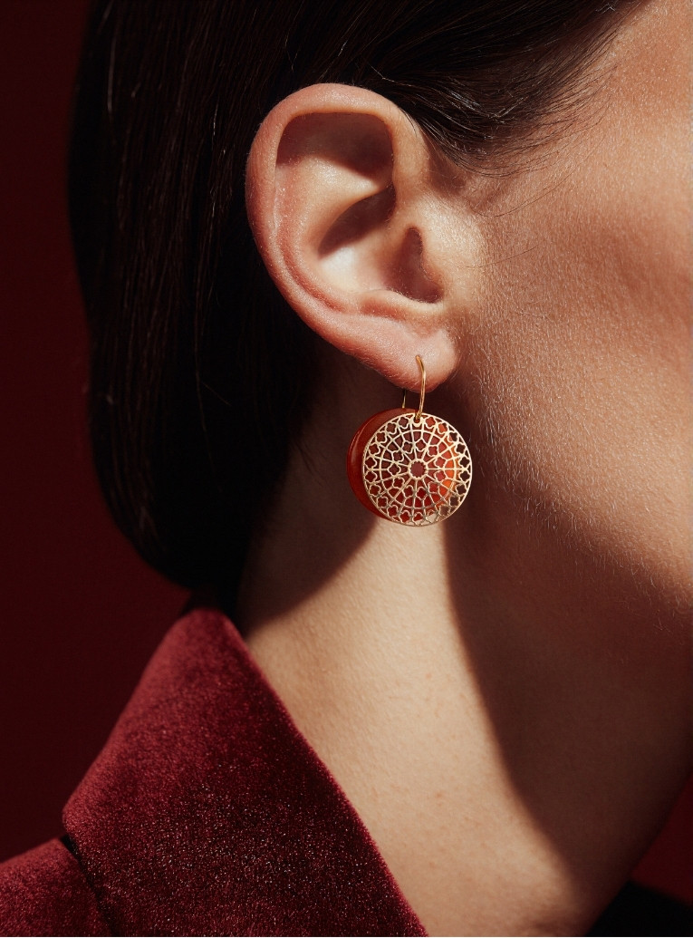 boucles d'oreilles colette or jaune et jeton onyx rouge