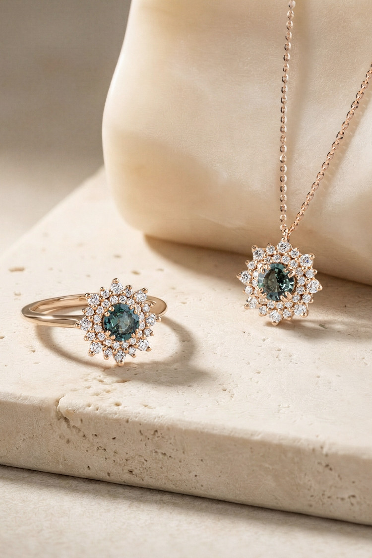 dentelel or orse saphir vert