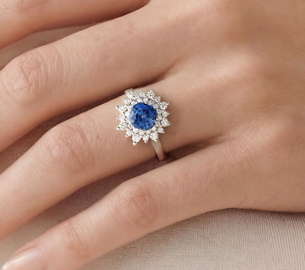 Bague lepage dentelle en or et saphir bleu