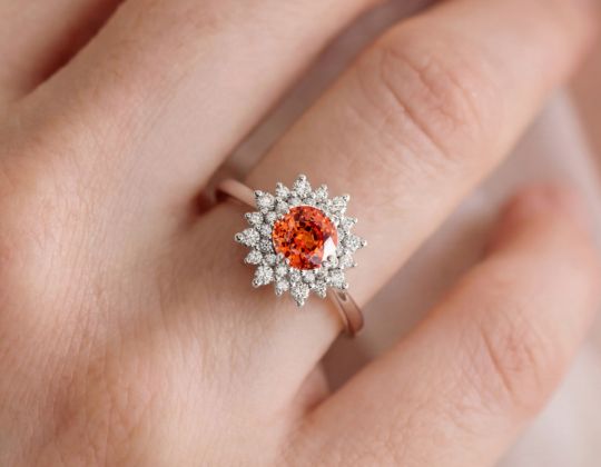 bague saphir orange et or blanc