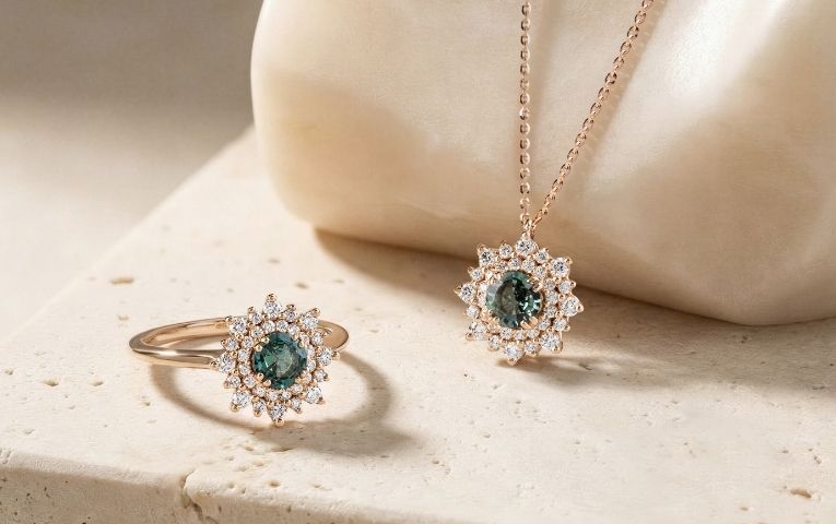 saphir vert et or rose