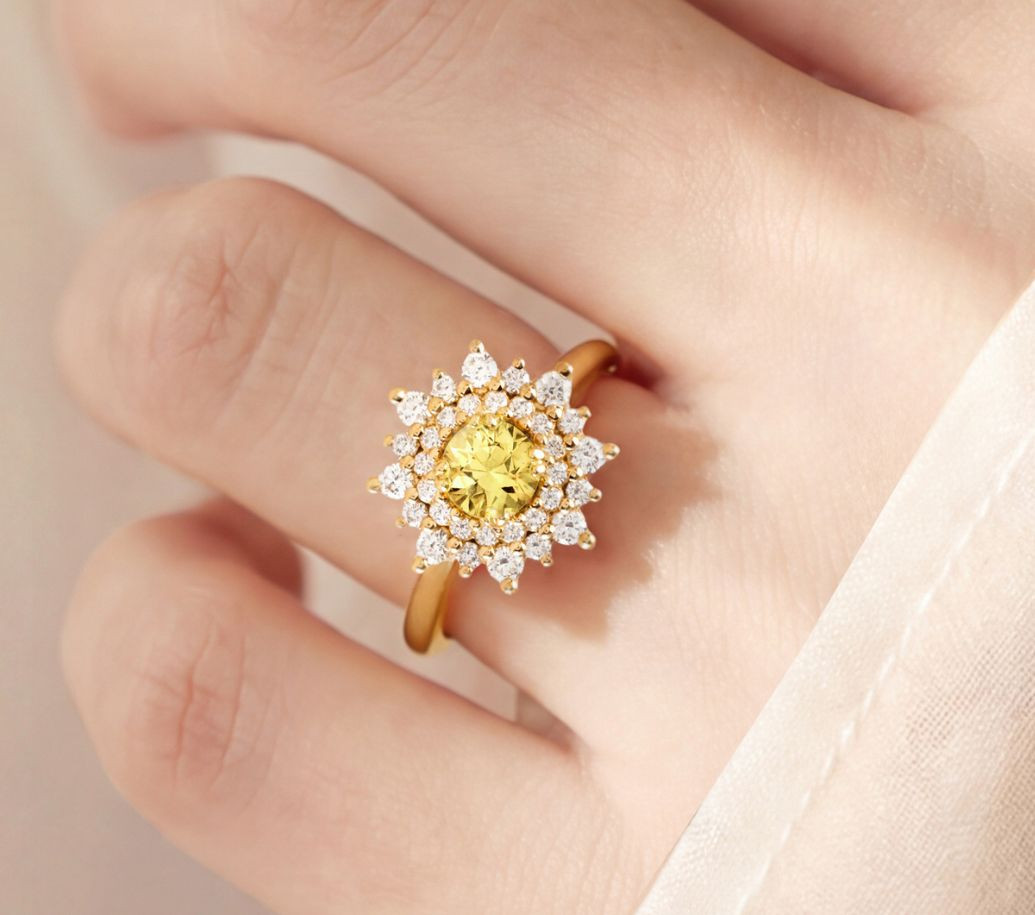 bague dentelle en or jaune et saphir jaune