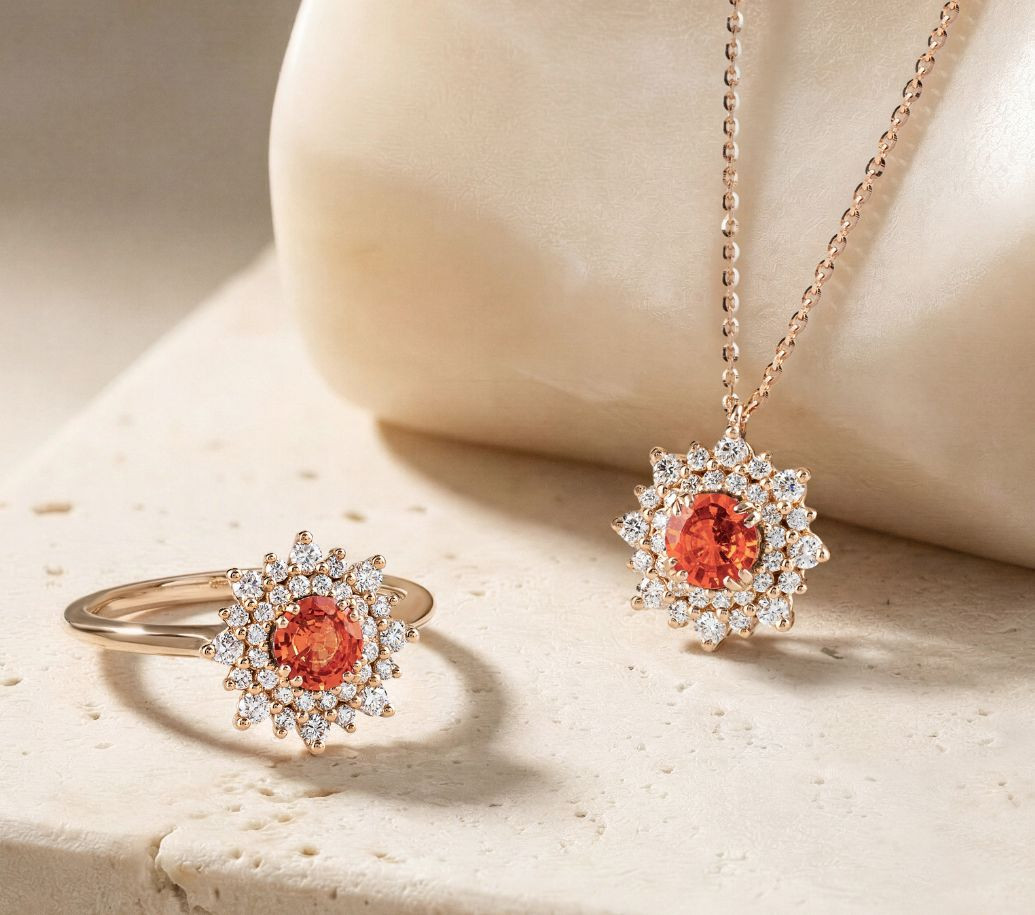 bague dentelle or blanc et saphir orange