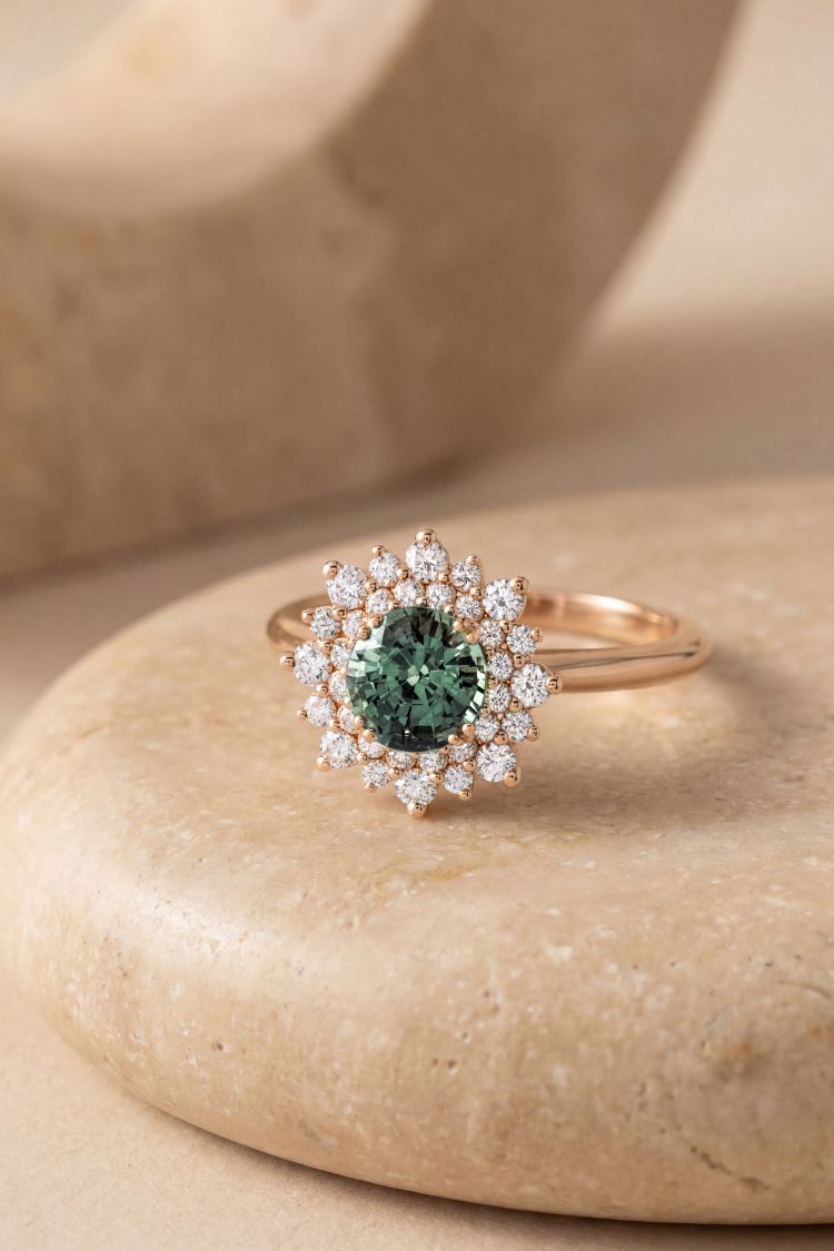 bague dentelle saphir vert