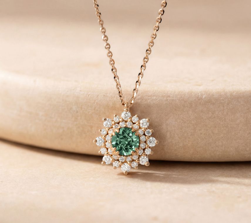 collier dentelle saphir vert