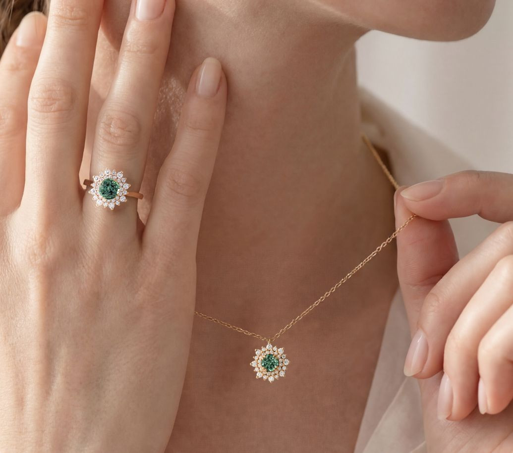 parure dentelle en saphir vert