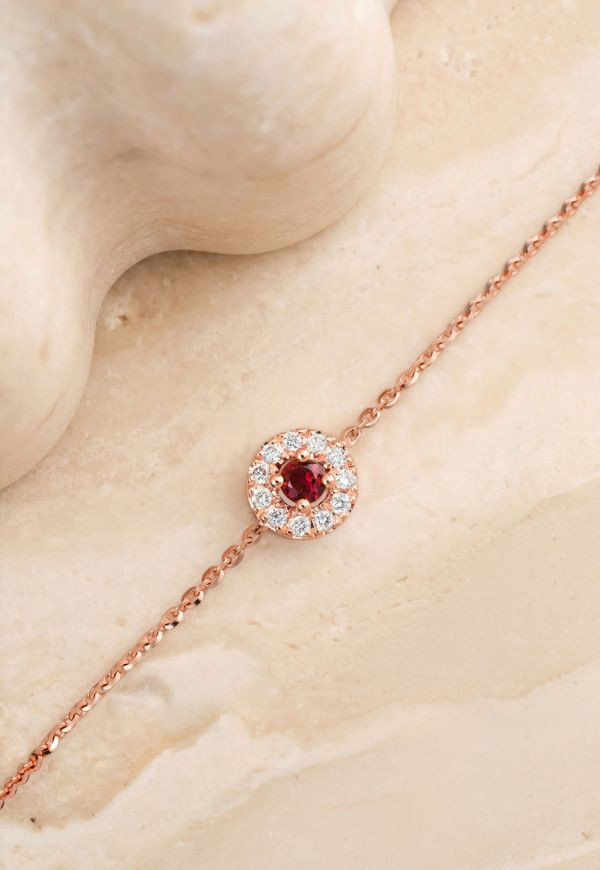 bracelet coquette or rose et rubis