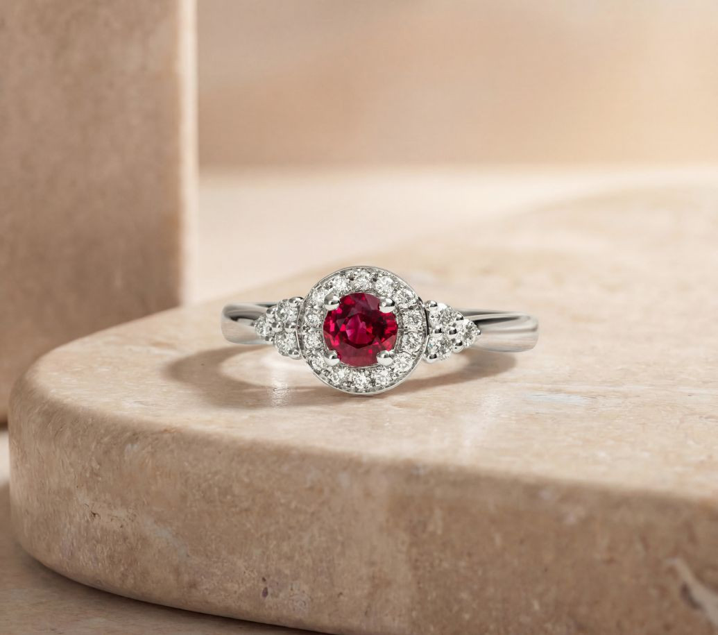 solitaire en or, rubis et diamants