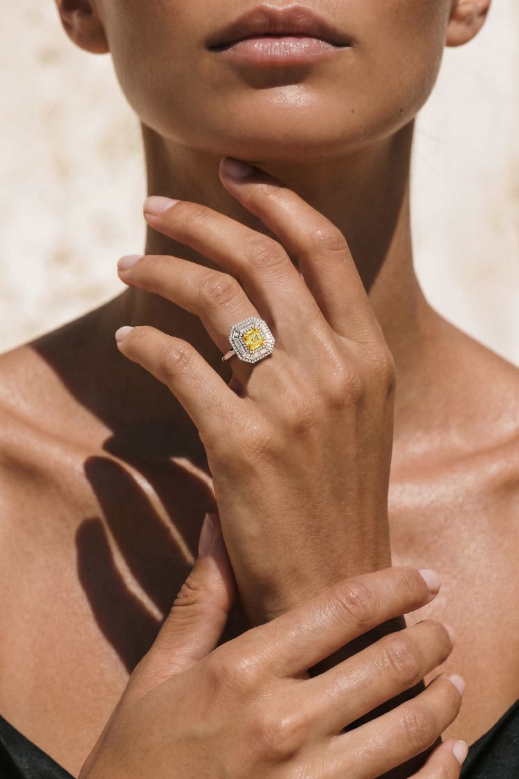 bague Zénith en or blanc, or jaune, diamant jaune et diamants