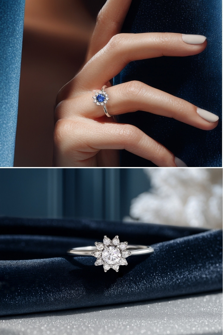 bague marguerite en or blanc et diamants